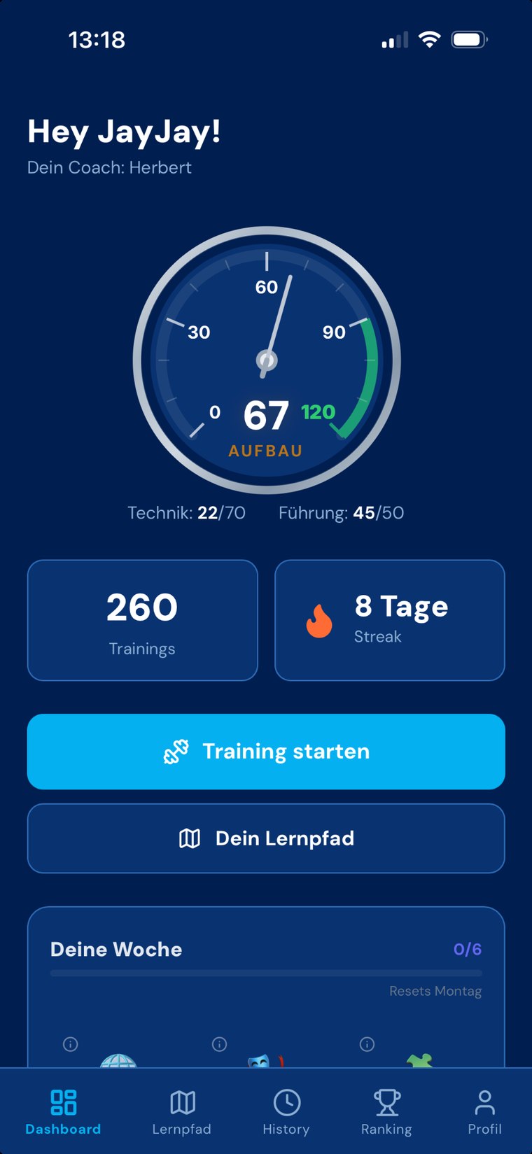 Club120-App: Verkäufer-Dashboard mit Score, Trainings und Streak