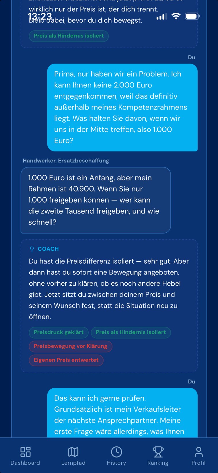 Club120-App: KI-Verkaufsgespräch mit direktem Coach-Feedback